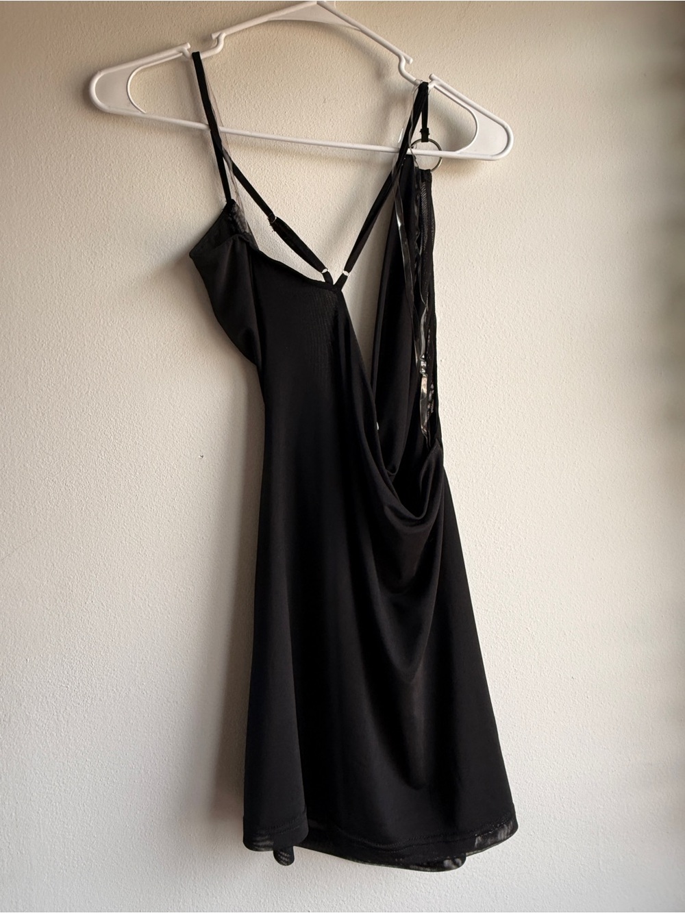 Peppermayo Black Cowl Neck Draped Mini Dress Sheer Mesh Y2K - Picture 3 of 4
